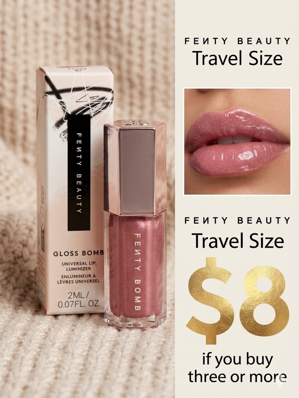 Fenty Beauty Lip Gloss Mini  Bomb in Fu$$y - Travel Size 2mL